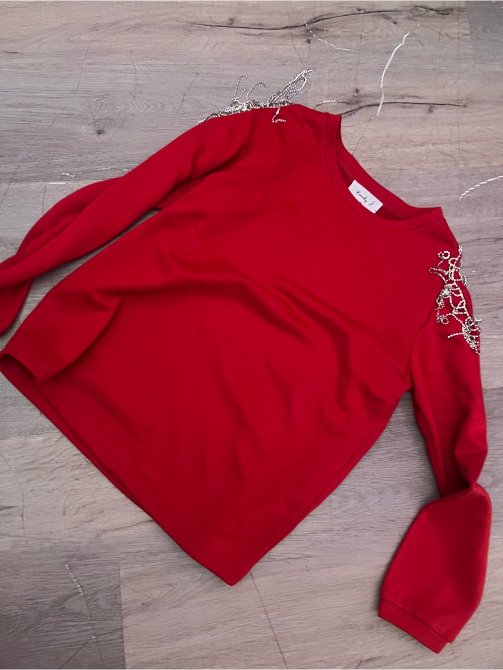 Lovely Day Red Long Sleeve Top with Shoulder Bead Detail